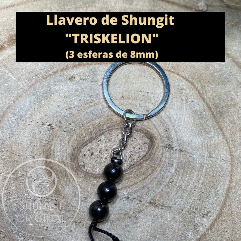 LLAVERO de Shungit TRISKELIÓN 3 esferas de 8mm